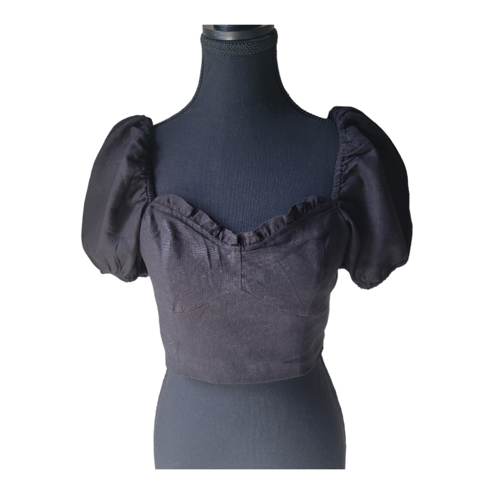 Rachel Zoe puffed sleeve black crop top (NWT)